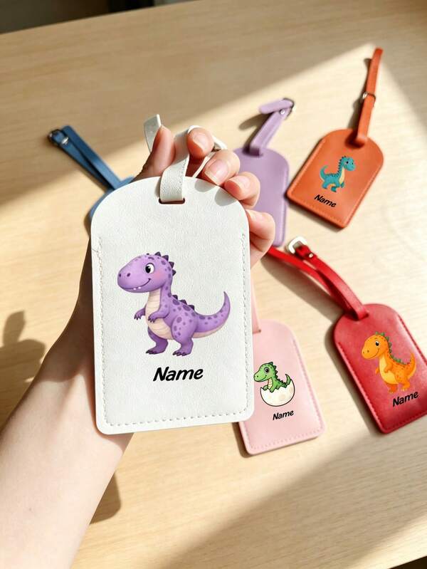 Customized Personalized PU Luggage Tags, Customizable Name And Pattern, Multiple Colors Available, Luggage Identifier, Say Goodbye To Luggage Confusion. Suitable For Back To School, Student Gifts, Christmas, Valentine's Day, Easter, Halloween, Thanksgiving, New Year, Mother's Day, Father's Day, Birthday, Travel, Wedding Favors. Dinosaur, Name Customization, Personal Use, Holiday Gifts For Friends And Family. Can Be Hung On Luggage, Backpack, Carry-On Bag, Essential Travel Item, Exclusive Travel Identification