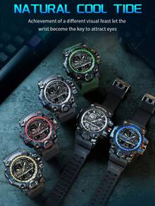 SANDA 3133 Men's Digital Analog Sports Watch 50M Waterproof Multifunction Chronograph Alarm Luminous Silicone Strap Outdoor Watch - One Size - View 11