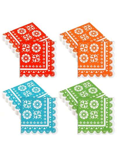 40/80pcs Mexican Napkins Party Cocktail Napkins Decorative Scalloped Napkins For May 5th Mexican Table Decorations Party
