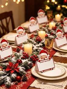 1 Set Foldable Santa Claus Shaped Place Cards (Writable Paper), Suitable For Christmas Party Table Decoration, Seat Cards, Dessert Table Decor, Sign-In Table Number And Table Setting, Enhance Holiday Atmosphere - Multicolor - View 3