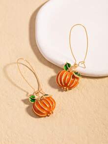 2pcs Fashion Creative Pumpkin Halloween Earrings, Personalized Pumpkin Pendant Hoop Earrings, Halloween Thanksgiving Christmas Earrings - Style 2 - View 4