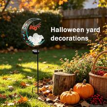 Solar Powered Crescent Moon Ghost Garden Stake Light, Halloween Outdoor Yard Ornament With BOO Letter & Spider Web Detail, Path Decor Light - Little Ghost Letter Cake Topper - View 4