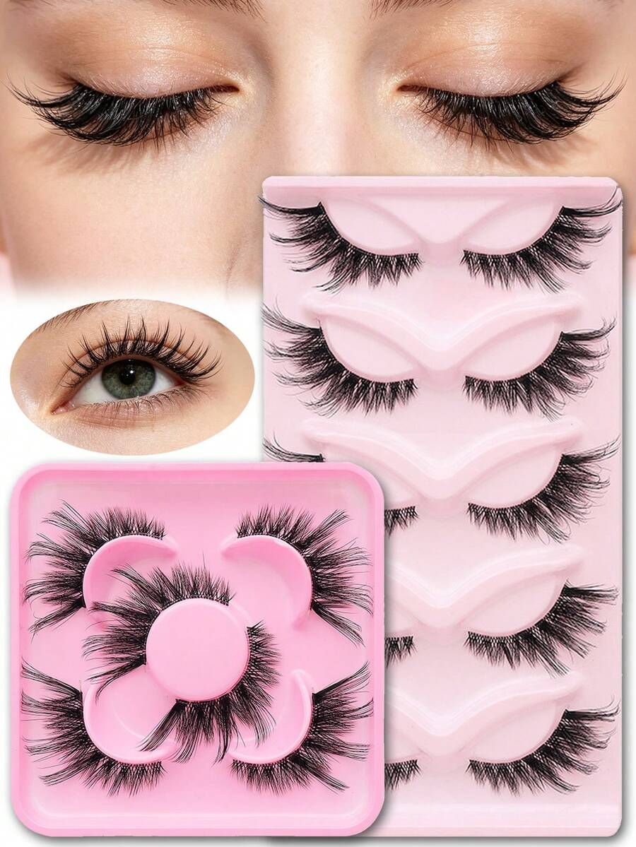 3/5 Pairs Cat Eye False Eyelashes, Fluffy Wispy Dramatic Long Tail Strip Lashes, Reusable Fake Eyelashes For Party Stage Daily Eye Makeup - Multicolor - View 1