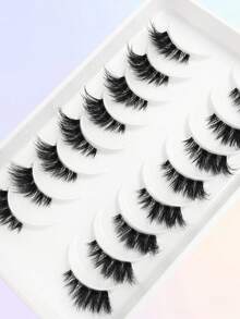 Asiteo 8 Pairs Half Striped False Eyelashes, Natural Extension Cat Eye Lashes, Short Soft 3D Mink Lashes, Transparent Band, Criss-Cross Fluffy Lashes, Suitable For Daily And Party Makeup - Black - View 7