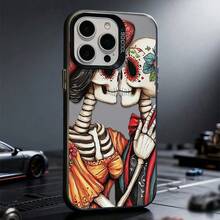 Stylish Romantic Themed Art Illustration Featuring A Pair Of Skull Lovers Where Long Haired Female And Her Partner Share Gentle Kissing Embrace, Both Dressed In Traditional Mexican Cultural Formal Attire With Intricate Decorated Floral Wide Brim Hats, Full Detailed Decorative Bones On Display, Perfect Design For Valentine Day, Phone Case, TPU, Compatible With GalaxyS 26 Ultra, - Image 1 1 Pc - View 2