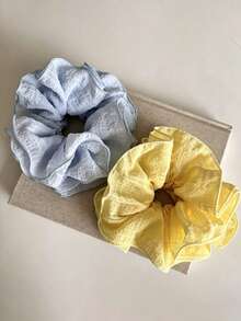 2/1pc Women's Large Hair Scrunchies, Yellow & Blue Color Versatile Hair Clips, For Bathing Or Washing Face, Match Your Outfit - Multicolor - View 1