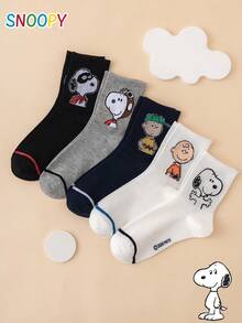 5 Pairs SNOOPY Series Genuine Charlie Brown Puppy Pilot Pattern Fun Personalized Cartoon Women's Mid-Calf Socks - Multicolor - View 1