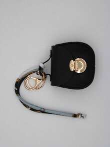 Lychee Texture Mini Saddle Coin Purse With Flap, Metal Clasp And Black Trim, Detachable Colorful Scarf Shoulder Strap - Multicolor - View 16