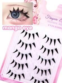 5 Pairs A-Type Pointed Tail Cartoon Style False Eyelashes, Japanese And Korean Style, C-Curl, 9-10mm Mixed Length, 3D Long Design, Naturally Lengthen Eye Shape, Easily Create Enlarged Eye Makeup Effect. Eyelashes Are Soft And Lightweight, Comfortable And Fitting To Wear, DIY Quick Application Saves Makeup Time, Easy To Operate Suitable For Beginners, Reusable, Suitable For Commuting, Dating, Traveling, Parties, Cosplay And Holiday Looks. - Black - View 7