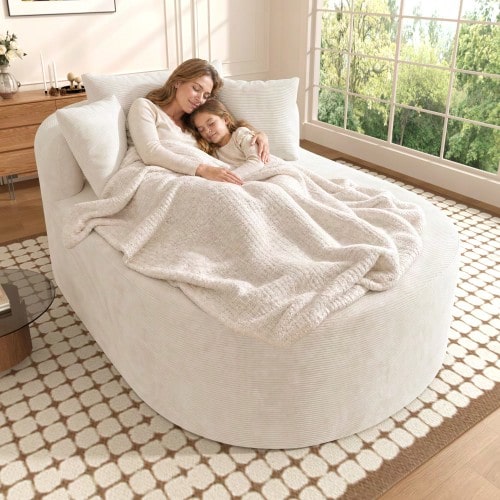 Compressed Oval Lounge Chair In Corduroy Fabric, No Assembly Required - Beige - View 1