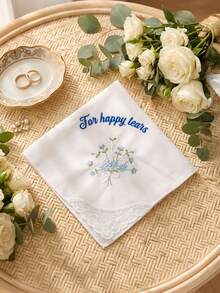 1pc Custom Text Wedding Handkerchief, Personalized Happy Tears Bridal Hankie, Custom Flower Gift For Bride, Mother Of The Bride Groom Keepsake - Multicolor - View 13