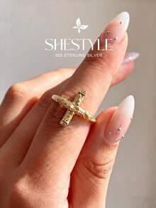 1pc S925 Sterling Silver Jesus Cross Ring, Women's Thumb Ring, Exquisite Jewelry Gift - Jesus Cross - View 1
