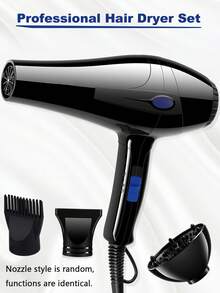 1pc UK Plug Professional High Power Hair Dryer Set With Diffuser And Multi-Styling Nozzles, Home & Salon Hair Styling Tool Kit - Black - View 12