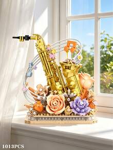1125 PCS Romantic Ocean Heart Guitar Building Blocks Set, Artistic Inspiration Desktop Statue, Adult DIY Handmade Assembly Puzzle Kit, Collection-Level Building Toy For Music Enthusiasts, Modern Aesthetic Interior Decorative Item - Multicolor - View 7