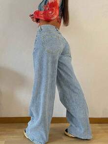 Women's Oversized Straight-Leg Vintage Jeans Casual Spring Fall - Light Wash - View 3