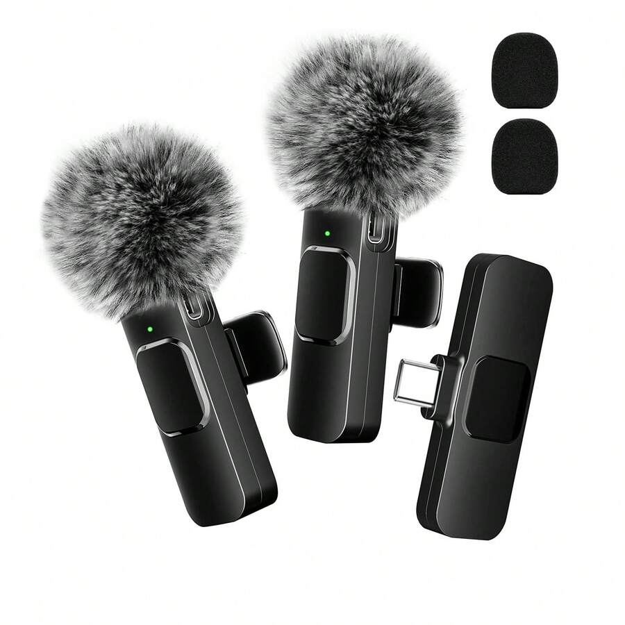 SNZIYAG Micro thu âm cài áo không dây K60 kèm màng chắn gió lông xù, micro kẹp mini cho iPhone 15+ và thiết bị Type-C, Android, máy tính bảng, laptop