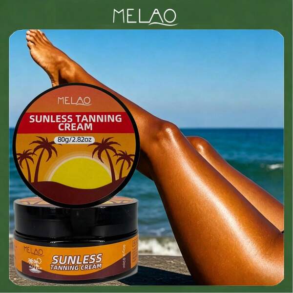 Crema Bronceadora sin Sol MELAO 80g/2.82oz, Crema Corporal Auto-Bronceadora Hidratante, Crea un Brillo de Piel Bronceada Dorada Natural, Cuidado Corporal Bronceador sin Sol Suave