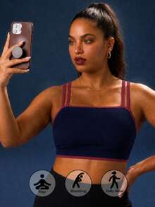 2pcs/Set Women Plus Size Seamless Contrast Color Low Support Knit Sports Bra, Suitable For Yoga, Fitness, Daily Wear - Multicolor - View 5