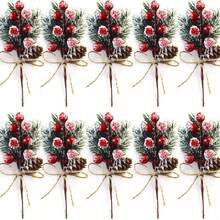 10pcs/5pcs/1pc Set Artificial Red Berry Branches With Pine Needles And Jute Rope Bows, Christmas Pine Branch Floral Decoration, Artificial Red Berry Wreath Decor, Christmas Tree Decorative Bouquet Garland Holiday Props,Halloween - Multicolor - View 4