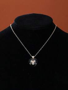 1pc Black Gothic Heart-Shaped Necklace,For Men's Jewelry Accessories With Leaf Design Element In The Center Of The Pendant,Must-Have Item For Outings - Necklace - View 3