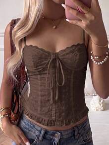 NOIRLYN Women's Summer Sexy Y2K Spicy Lace Embroidered Halter Top - Brown - View 3