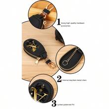 Litchi Pattern Key Bag -Black Gold Letters A-Z Car Key Protection Cover,PU Key Storage Clip,Zipper Bag,Car Key Storage Device,Car Keychain,Unisex Gift - Multicolor - View 5