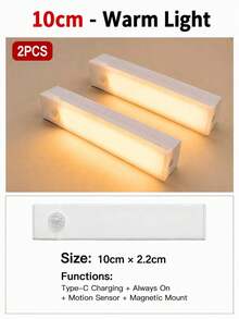 4 قطع شريط إضاءة LED دافئ USB 10/20/30/50 سم مع مستشعر حركة - شريط إضاءة LED بمستشعر حركة لاسلكي، إضاءة تحت الخزانة، مصباح ليلي مغناطيسي قابل للشحن قابل للالتصاق للممر وخزانة المطبخ والرف والخزانة وديكور المنزل - متعدد الألوان - مشاهدة 26