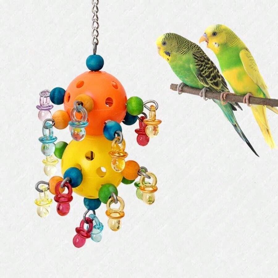 1pc Plastic Perforated Hanging Bird Cage Toy, Suitable For Small And Medium Birds, Fun Star-Shaped Ball Bird Destruction Stress Relief Chewing Toy, Suitable For Bird Cage Toy - A+B - View 1