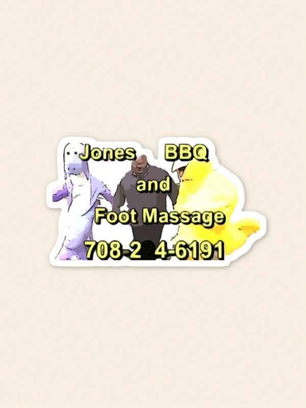 1pc Viral Internet Meme Sticker, "Jones BBQ And Foot Massage" Quote Decal For Phone Case & Journal, Funny Humor Stationery Decor