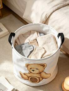 Cute Teddy Bear Print Laundry Basket, Large Capacity, Suitable For Daily Home Use, Bathroom Storage, Clothing Storage, Gift For Her, Halloween And Christmas, Practical Gift - Multicolor - View 2