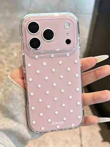 Cute Polka Dot Pink & Blue Glossy Jelly Shockproof Phone Case, Compatible With IPhone 17 Pro Max 17 Pro 16 Pro 16 Pro Max 15 Pro Max, Cute Camera Protection Shock-Absorbing Protective Shell - Pink - View 3