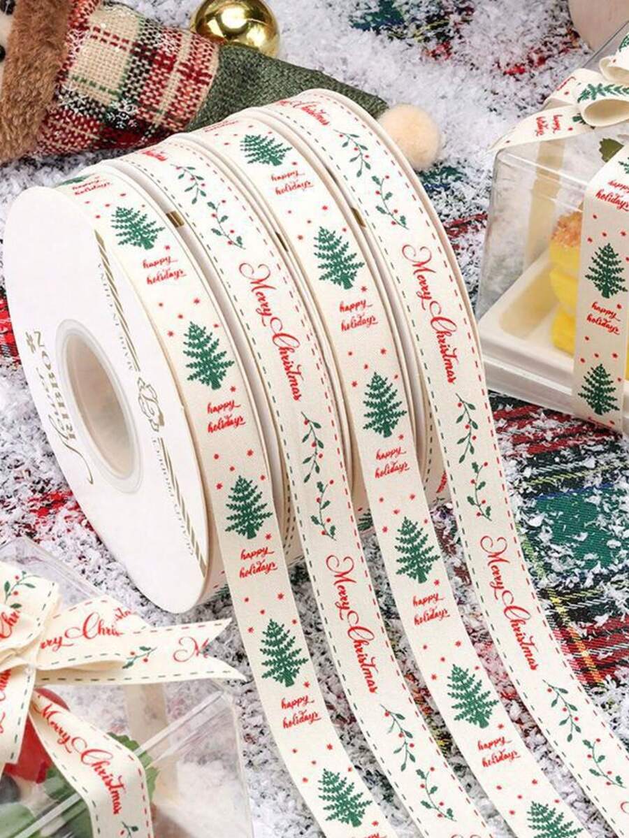 25mm Christmas Decorative Ribbon, Polyester Satin Decorative Tape, Suitable For Gift Box Packaging, Bows, Gift Wrapping, Bouquet Wrapping, DIY Handmade Decoration, Merry Christmas Gift Wrapping - Multicolor - View 1