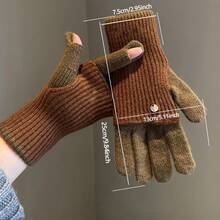 Maillard Winter Dual-Use Colorblock Knitted Gloves For Women, Woolen Fingerless Touchscreen Compatible Warm Cycling Gloves - Multicolor - View 3