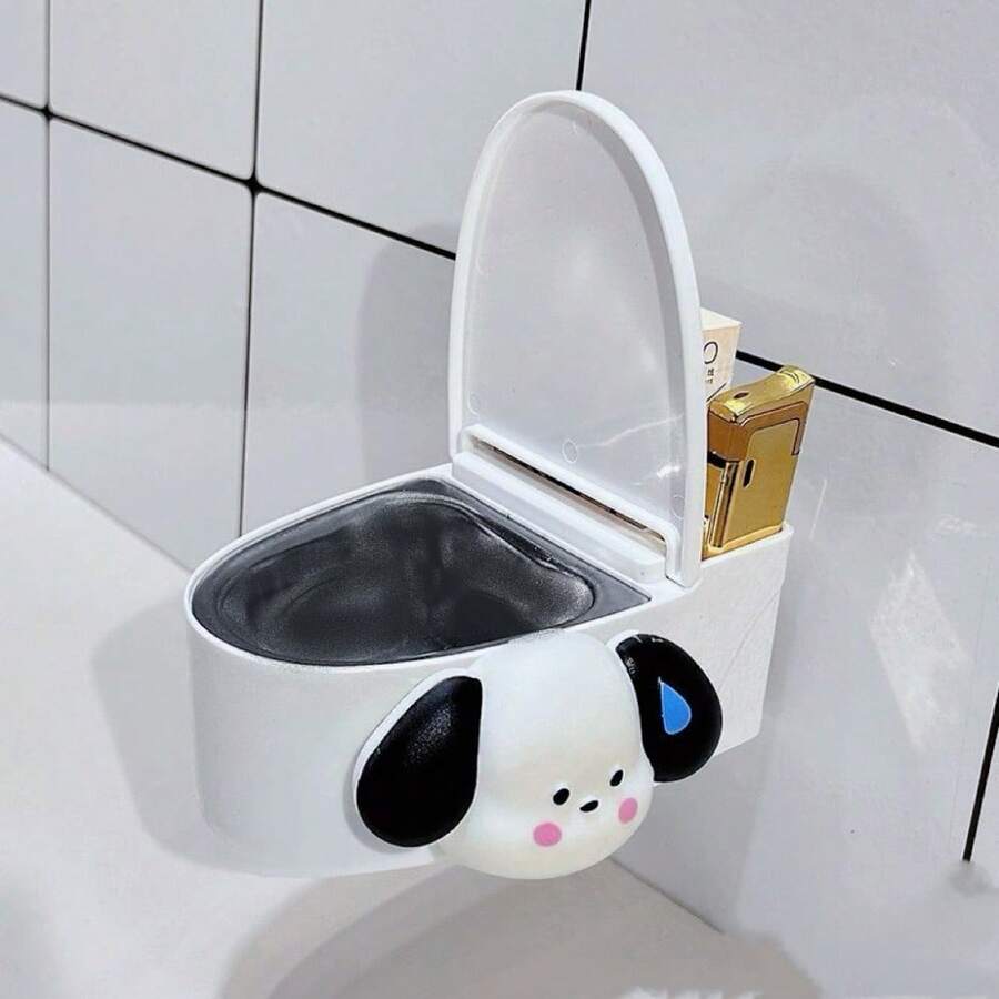 Creative Wall-Mounted Toilet Ashtray, Household Personalized Cute Toilet Bathroom Living Room With Cover Ashtray Anti-Fly Ash - Personalized Toilet Ashtray + 3D Puppy Sticker - View 1