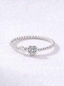 CENLEAR 1 buah Cincin Moissanite Hati Ganda Perak Sterling S925, Cincin Berlian Tunggal Janji yang Indah, Hadiah Hari Valentine Romantis untuk Pacar - Perak - View 4