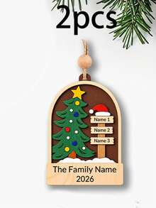 Custom Family Name Wooden Christmas Ornament, Personalized 2-5 Names Tree Decoration, Customized Xmas Keepsake Gift, Customizable Holiday Hanging Ornament For Family Parents Grandparents - Style B - View 8