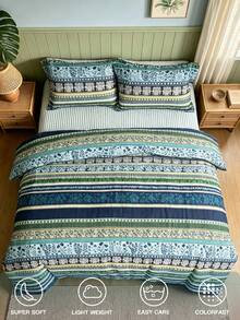 Blissful 3pcs=1pc (With 4-Corner Straps, With Zipper, Without Inner Core) + 2pcs (Matching Pattern Pocket Pillows, Without Inner Core) 100% Polyester Fiber Home Bedding Set, Bohemian Style Pattern, Skin-Friendly And Soft Fabric, Removable And Machine Washable, Full Size, Suitable For Multiple Occasions: Bedroom, Guest Room, Dorm, Travel - Multicolor - View 11