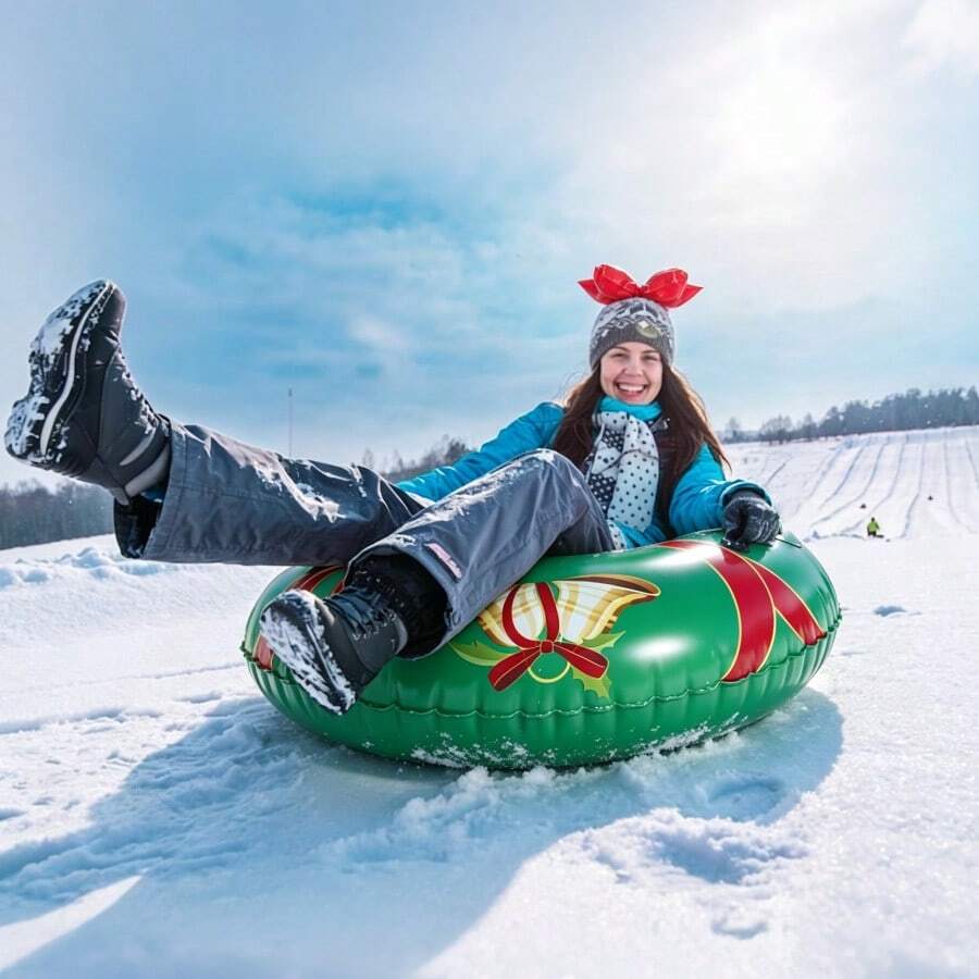 Christmas Wreath Ski Tube, Heavy Duty Inflatable Sled With 2 Handles, Winter Outdoor Snow Tube, Suitable For Family Snow Use, Winter Snow Day - Multicolor - View 1