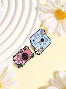 Cute Floral Camera Enamel Pin Vintage Instant Camera Brooch For Backpack Clothing Decor - Multicolor - View 4