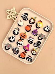 14pcs Random Halloween Themed Hair Ties For Kids, Cartoon Pumpkin Ghost Skull Bat Design, High Elasticity Girls Party Costume Hair Accessories - Multicolor - View 5