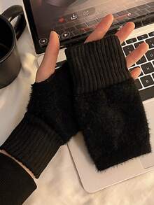 1/2 Pairs Solid Color Fingerless Gloves, Fashionable & Versatile Elastic Fuzzy Gloves For Autumn/Winter, Suitable For Sports, Cycling, Handcraft, Students, Outdoor, Party Wear, Protection - Multicolor - View 18