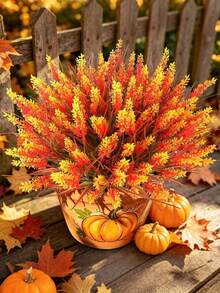 6pcs/3pcs/1pc Autumn Artificial Lavender, Synthetic Plastic Artificial Plants, Autumn Home Decor, Outdoor Potted Flowers, Rustic Farmhouse Style, Autumn Floral, Indoor/Outdoor Decorative Artificial Flowers - Multicolor - View 5