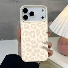 1pc White Leather Texture Minimalist Personalized Light Leopard Print Phone Case Suitable For IPhone 16 Pro Max/17/16/15/14 Plus/13/12/11/Air And Series - Multicolor - View 1