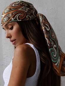 1pc Minimalist Polka Dot Print Spring Headscarf, Women's Multi-Functional Belt Accessory, Fashion Headband And Hair Accessory Scarf, Suitable For Back To School Season - Coffee - View 5