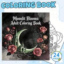 2027 New Moonlit Blossoms Adult Coloring Book, 20*20cm Square Format, 24 Pages, 120g Thick Pearlescent Paper, Dark Gothic Manga Style, Crescent Moon, Vintage Castle With Fragrant Twining Rose Vines, Mysterious And Elegant Atmosphere - Coloring Book - View 2