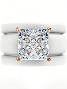 Set Cincin Silikon 3 Buah dengan Batu Zirkonia Potongan Persegi, Cocok untuk Pemakaian Sehari-hari, Pernikahan, Hari Valentine, Ulang Tahun, dan Acara Pemberian Hadiah. - Cincin silikon hitam dan putih - View 5