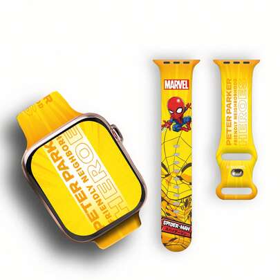 Miniso 1 Fashionable Watch Strap With Cute Marvel's Spider Man And Iron Man Anime Soft Elastic Breathable Comfortable Wristband Replacement Strap, Compatible With Apple Watch Ultra Series SE/11/10/9/8/7/6/5/4/3/2/1, Compatible With Samsung And Honor Smartwatches (38mm/40mm/41mm/42mm/46mm/45mm/44mm/49mm Silicone Strap, Suitable For Both Men And Women, As A Gift For Friends And Family
