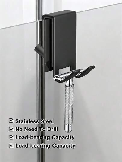 Multifunctional Stainless Steel Rust-Proof Shower Hook Behind Door, Heavy-Duty Space-Saving Clothes/Coat/Towel Hanger, Bathroom Glass Door Hook, No-Drill Detachable Bathroom Toilet Hook, Tool-Free Installation, Suitable For Shower/Wardrobe/Entryway.