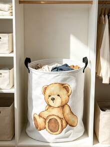 Cute Teddy Bear Print Laundry Basket, Large Capacity, Suitable For Daily Home Use, Bathroom Storage, Clothing Storage, Gift For Her, Halloween And Christmas, Practical Gift - Multicolor - View 4