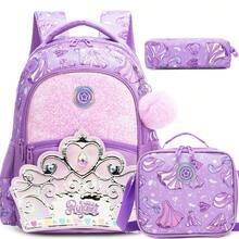 Girls Cute Glitter Backpack With Crossbody Bag And Pencil Case, 3pcs Holographic/Heart Print School Bag Set - Children's Schoolbag - View 2